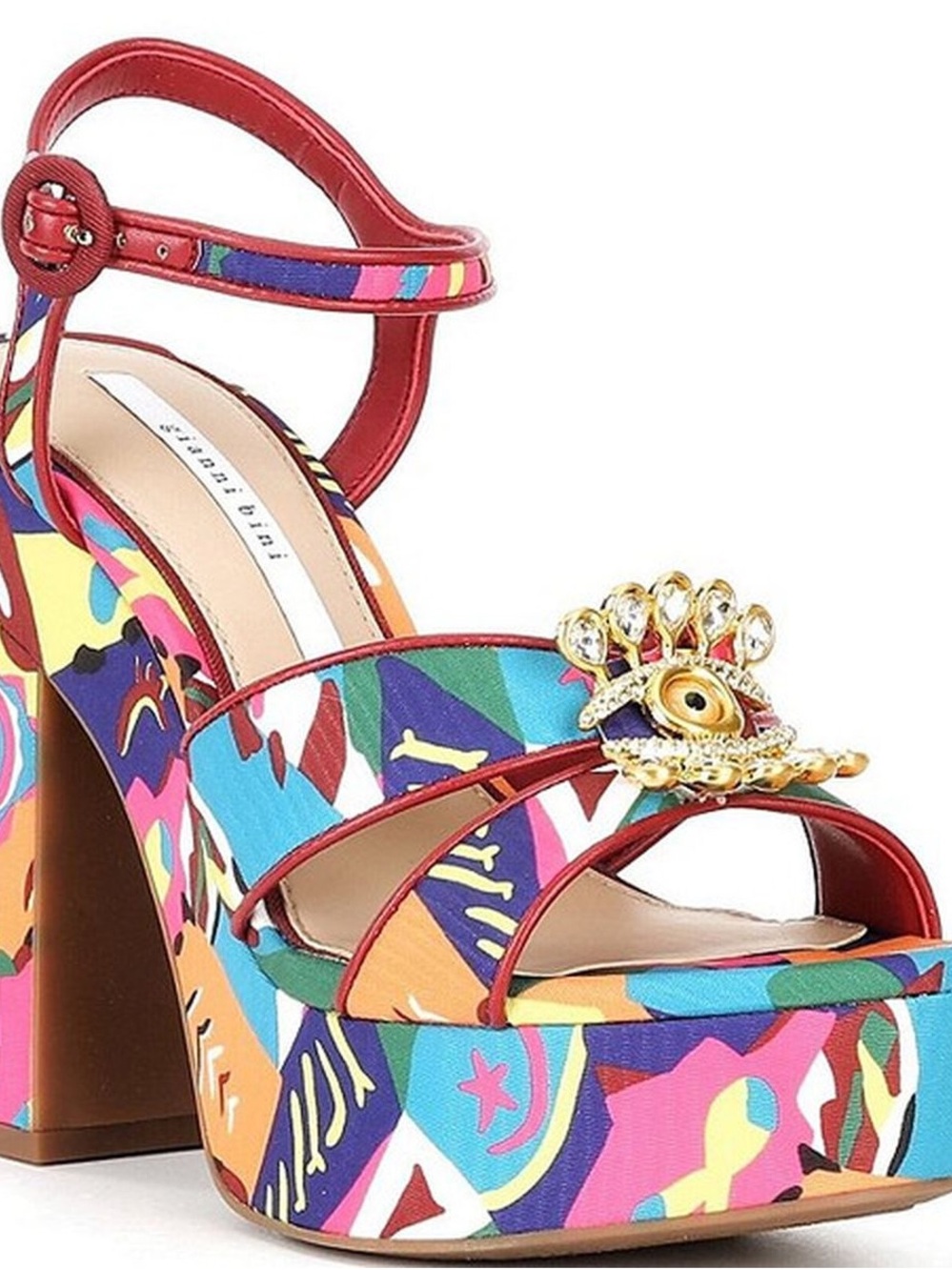 Gianni Bini Beaux Printed Whimsical Mismatch Ornament Platform Dress Sandals